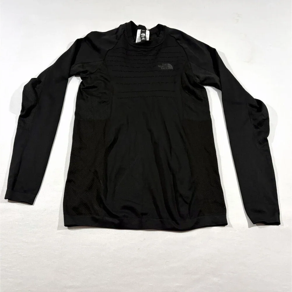 North Face Mens Sport Long Sleeve Top Black Athletic Knit Hiking Shirt Sz M/L